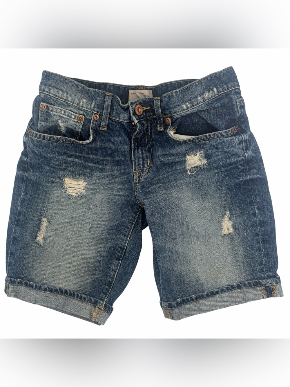 GAP Distressed Denim Bermuda Shorts in Blue Wash